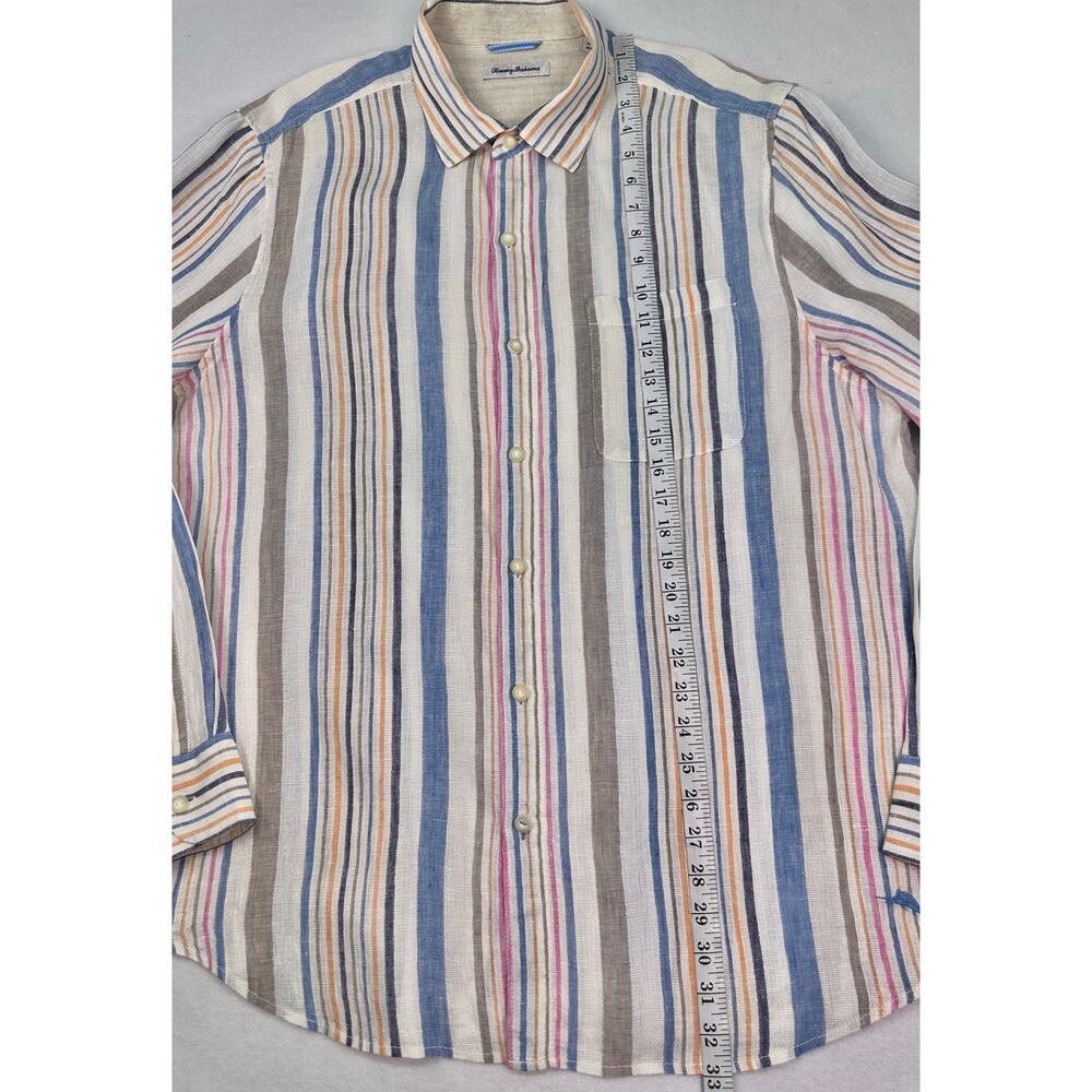 Tommy Bahama Striped 100% Linen Button Up Shirt Multi Color Long Sleeve Size XL - Picture 8 of 12
